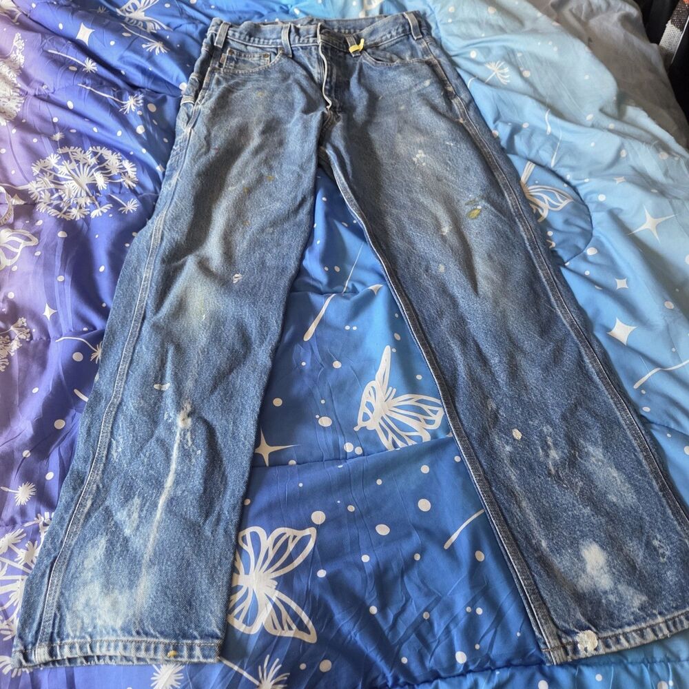 Carhartt Paint Splatter Work Jeans Mens Blue Denim Distressed Painter